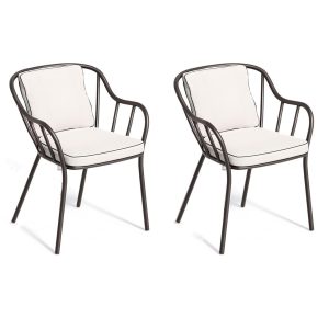 Malti 2 Pc Aluminum Dining Arm Chair in Carbon/Bliss Linen By Oxford Garden