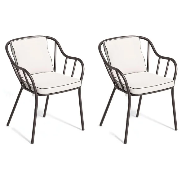Malti 2 Pc Aluminum Dining Arm Chair in Carbon/Bliss Linen By Oxford Garden