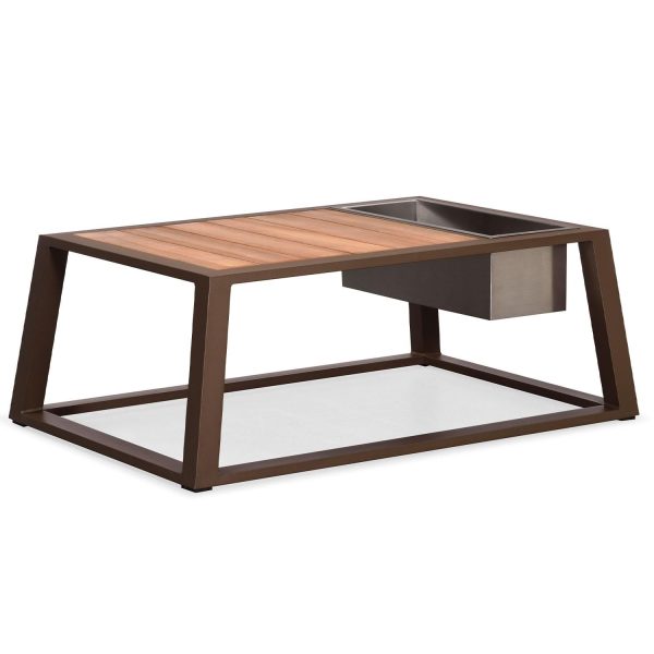 York Aluminum Coffee Table w/ Ice Bucket in Brown by HIGOLD