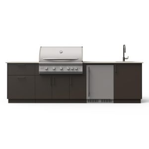 Blaze Golden Hour 10-Ft Outdoor Kitchen Island w/ 40-Inch LTE+ Natural Gas Grill, Fridge, Sink in Architectural Bronze w/ Aeris Countertop