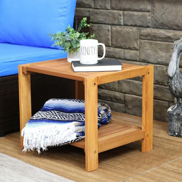 21 X 19 Inch Rectangular Meranti Wood End Table in Teak Oil Finish by Ultimate Patio