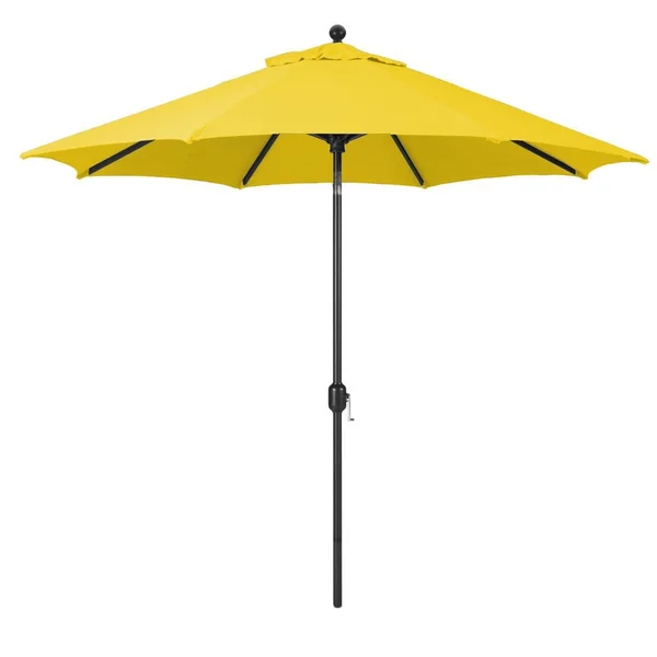 Galtech 9 Ft. Octagonal Aluminum Patio Market Umbrella W/ Crank Lift And Deluxe Auto Tilt - Black Frame W/ Sunbrella Canvas Sunflower Yellow Canopy