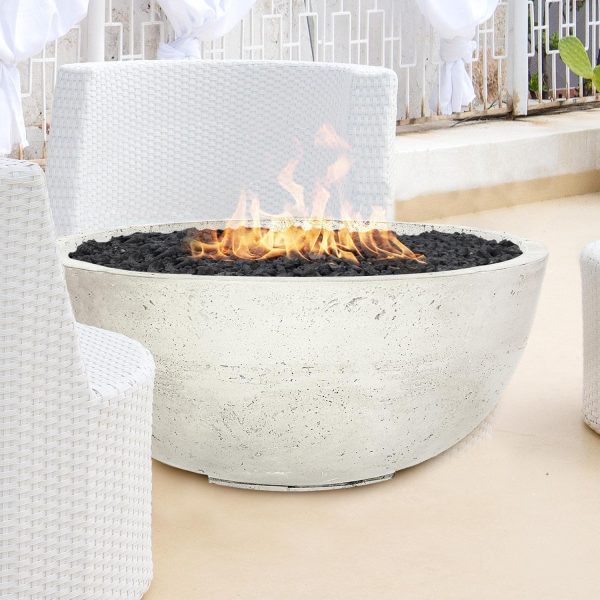 Valley Bay 1 39 Inch Round GFRC Natural Gas Fire Bowl in Natural by Lakeview Outdoor Designs