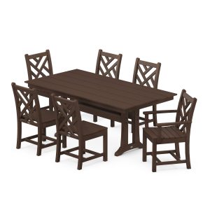 POLYWOOD Chippendale 7-Piece Farmhouse Trestle Dining Set - Mahogany