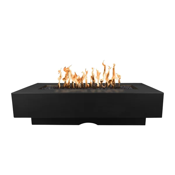 Del Mar 48 Inch Rectangular GFRC Natural Gas Fire Pit w/ Glow Plug in Black by The Outdoor Plus