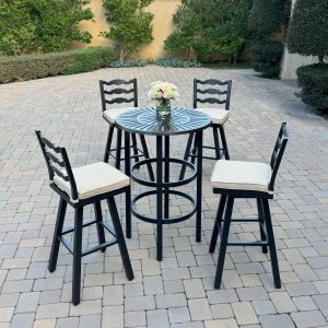 Aspen 5 Pc Aluminum Swivel Bar Height Bar Set in Beige/Dark Brown by Darlee
