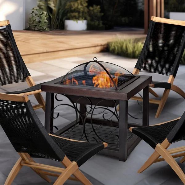 Hawkview 5 Pc Woven Rope Fire Pit Seating Set in Natural by Ultimate Patio
