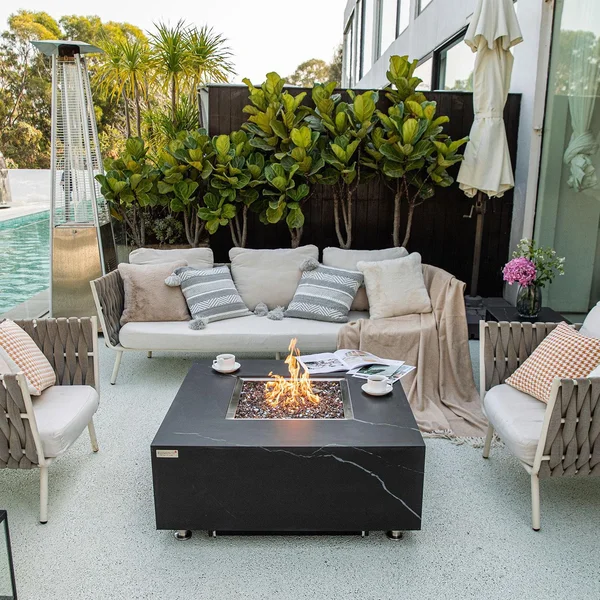 Bethbrook 39 Inch Square Concrete Natural Gas Fire Pit Table in Black by Lakeview Outdoor Designs