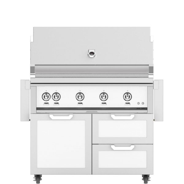 Hestan 42-Inch Propane Gas Grill W/ Sear Burner & Rotisserie On Double Drawer & Door Tower Cart - Froth - GMBR42-LP-WH
