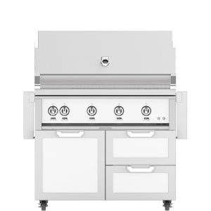 Hestan 42-Inch Natural Gas Grill W/ Sear Burner & Rotisserie On Double Drawer & Door Tower Cart - Froth - GMBR42-NG-WH