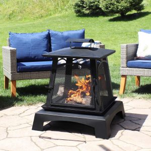 28 Inch Square Steel Wood-Burning Fire Pit in Black by Ultimate Patio