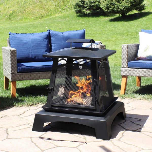28 Inch Square Steel Wood-Burning Fire Pit in Black by Ultimate Patio