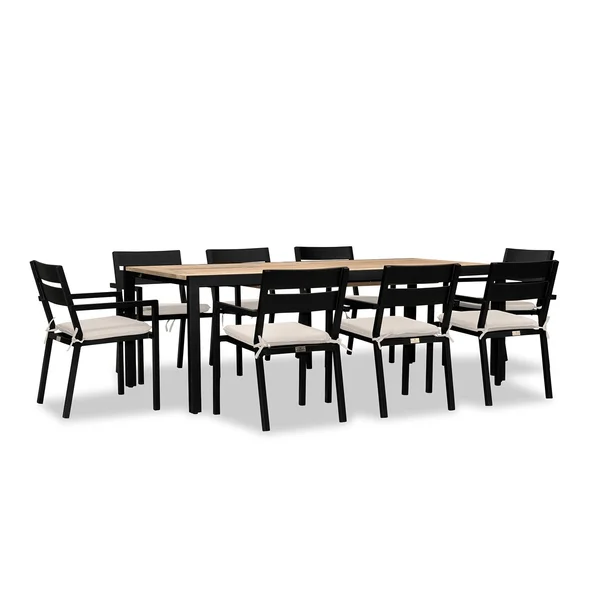 Calm Bay Communal 9 Pc Extendable Aluminum Dining Set in Black/Cast Silver by Lakeview Outdoor Designs