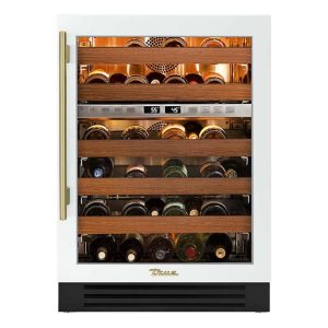 True 24 Inch 45 Bottle Right Hinge Glass Door Outdoor Dual Zone Wine Cabinet - Matte White w/ Brass Handle - TWC-24DZ-R-OG-C~DSK-030-H01