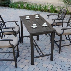 Brooklyn 5 Pc Aluminum Counter Height Bar Set w/ 58 X 28 Inch Table in Multi Brown/Sesame by Darlee