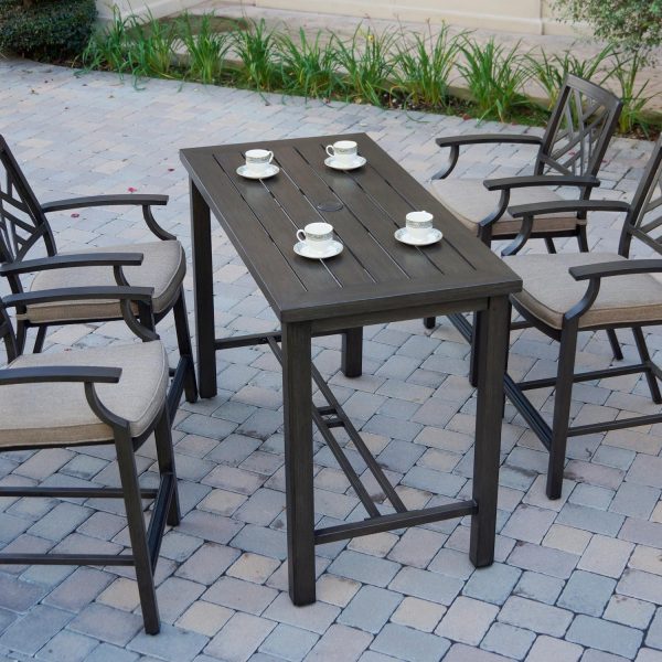 Brooklyn 5 Pc Aluminum Counter Height Bar Set w/ 58 X 28 Inch Table in Multi Brown/Sesame by Darlee