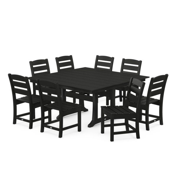 POLYWOOD Lakeside 9-Piece Farmhouse Trestle Dining Set - Black