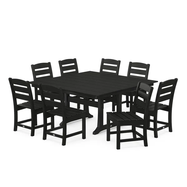 POLYWOOD Lakeside 9-Piece Farmhouse Trestle Dining Set - Black