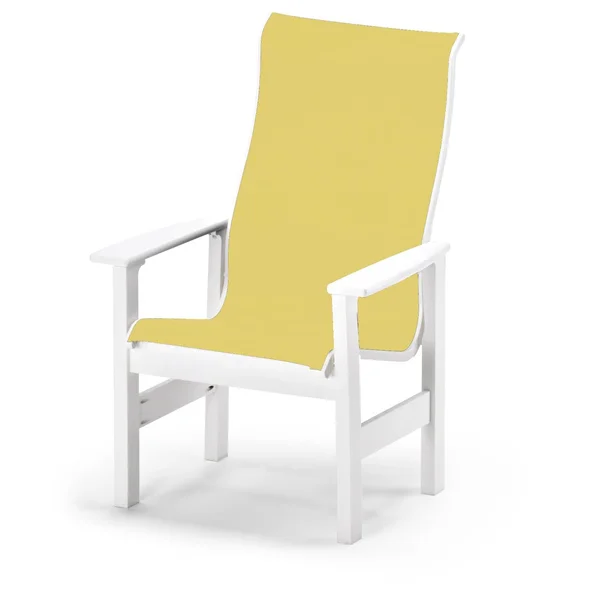 Leeward Supreme MGP Patio Dining Arm Chair With Sling Seating By Telescope Casual - Textured Snow/Yellow