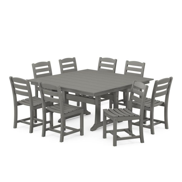 POLYWOOD La Casa Cafe 9 Piece Farmhouse Trestle Dining Set - Slate Grey
