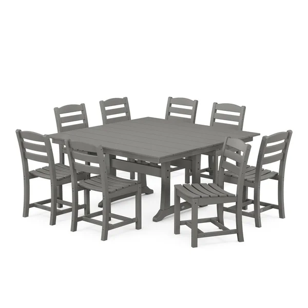 POLYWOOD La Casa Cafe 9 Piece Farmhouse Trestle Dining Set - Slate Grey