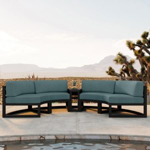 Misty Cove 3 Pc Aluminum Seating Set - Curved Sectional in Black/Cast Lagoon by Lakeview Outdoor Designs