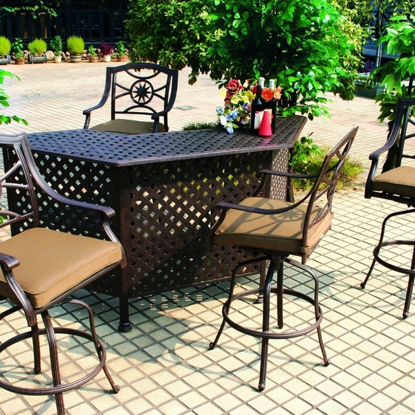Ten Star 5 Pc Cast Aluminum Bar Set w/ 82 X 30 Inch Series 30 Party Bar in Antique Bronze/Sesame by Darlee