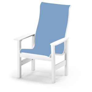Leeward Supreme MGP Patio Dining Arm Chair With Sling Seating By Telescope Casual - Textured Snow/Sky