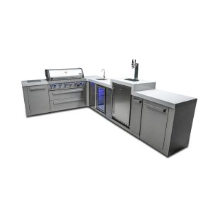 Mont Alpi 8 Ft L-Shaped Propane Outdoor Kitchen Island w/ Side Burner, Beverage Center, & Kegerator - MAi805-90KEGBEV