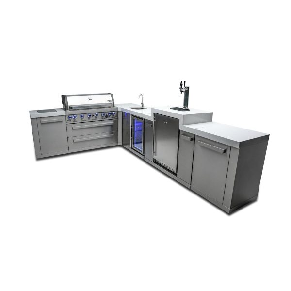 Mont Alpi 8 Ft L-Shaped Propane Outdoor Kitchen Island w/ Side Burner, Beverage Center, & Kegerator - MAi805-90KEGBEV