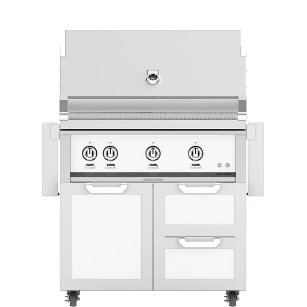 Hestan 36-Inch Natural Gas Grill W/ Sear Burner & Rotisserie On Double Drawer & Door Tower Cart - Froth - GMBR36-NG-WH