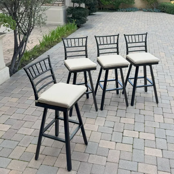 Bella 4 Pc Aluminum Swivel Bar Height Bar Stool Set in Beige/Dark Brown by Darlee