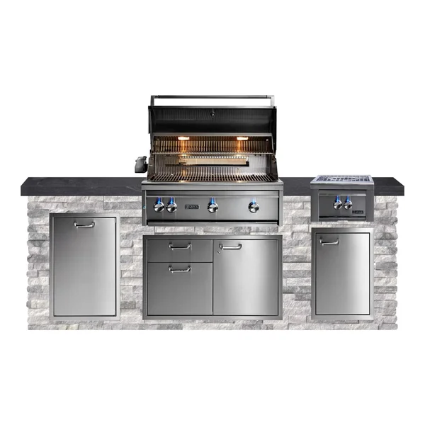 BBQGuys Signature 8ft Luxury Outdoor Kitchen w/ Lynx Professional 36-Inch Natural Gas Grill & Power Burner - Alaska Gray Stone w/ Black Polished Granite