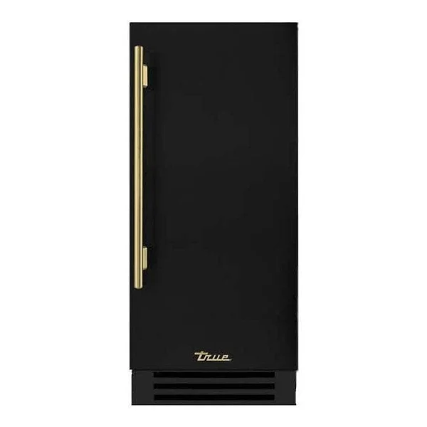 True 15 Inch 85 Lb. Right Hinge Outdoor Ice Maker - Matte Black w/ Brass Handle - TUI-15-R-OP-D~DSK-027-H01