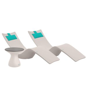 Autograph 3 Pc Set Polyresin Chaise Lounge Set in Cloud/Gray w/ Aruba Pillow by Ledge Lounger