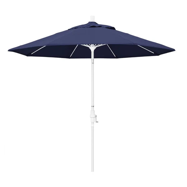 California Umbrella 9 Ft. Octagonal Aluminum Collar Tilt Patio Umbrella W/ Crank Lift & Fiberglass Ribs - Matted White Frame / Olefin Navy Blue Canopy