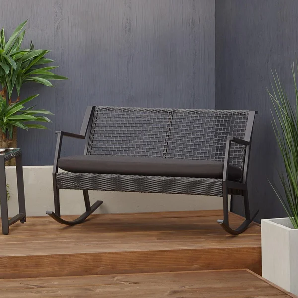 Rustic Bay 47 Inch Aluminum Rocker Bench in Black by Lakeview Outdoor Designs