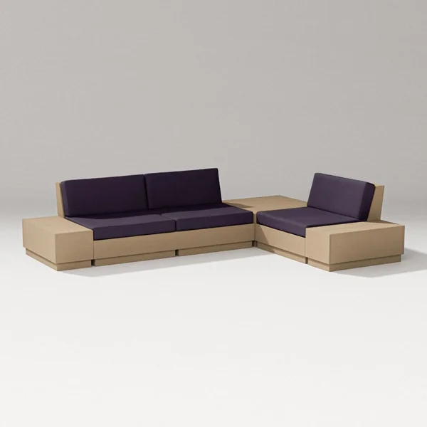 Elevate 6 Pc Recycled Plastic Sectional Seating Set in Vintage Sahara/Navy Linen By PW Designer Series