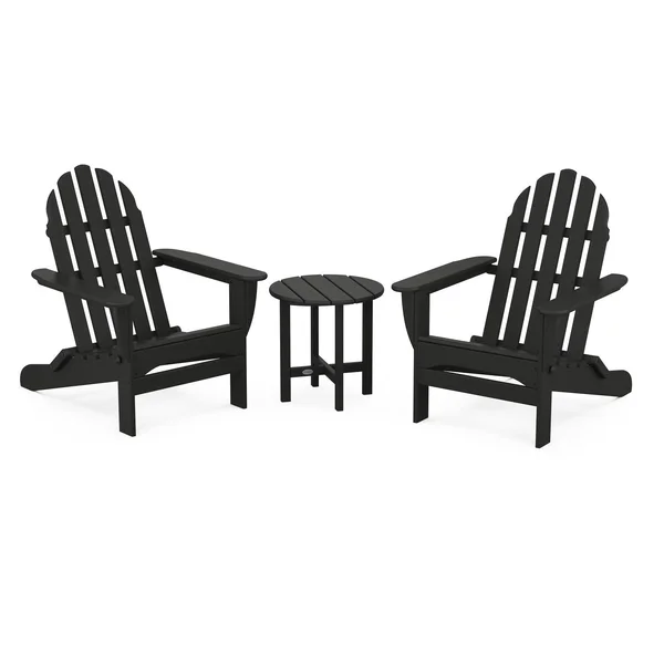 Classic Adirondack 3 Pc Recycled Plastic Seating Set w/ Folding Chairs in Black by POLYWOOD