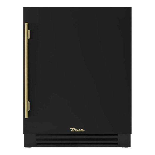True ADA Height 24 Inch 105 Can 12 Bottle Right Hinge Outdoor Beverage Center - Matte Black w/ Brass Handle - TUBADA-24-RS-A~027-H01