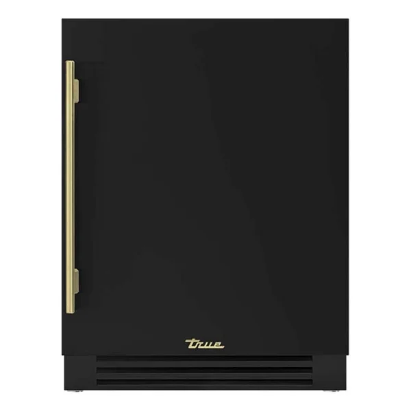 True ADA Height 24 Inch 105 Can 12 Bottle Right Hinge Outdoor Beverage Center - Matte Black w/ Brass Handle - TUBADA-24-RS-A~027-H01