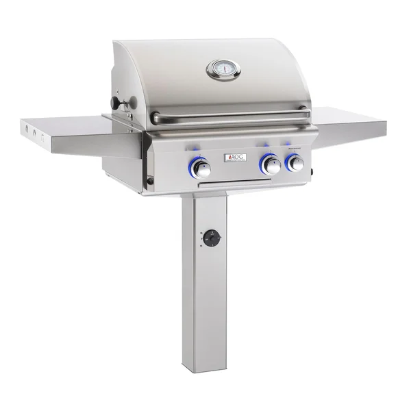 American Outdoor Grill L-Series 24-Inch 2-Burner Propane Gas Grill On In-Ground Post With Rotisserie - 24PGL