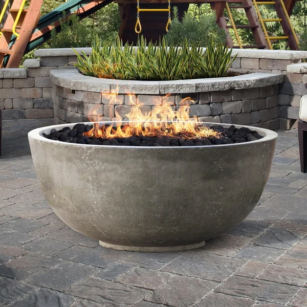 Valley Bay 1 39 Inch Round GFRC Natural Gas Fire Bowl in Pewter by Lakeview Outdoor Designs