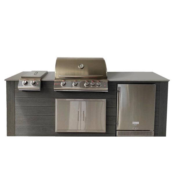 Pro-Fit 8-Foot Outdoor Kitchen Island W/ Blaze LTE 32-Inch Natural Gas Grill, Double Side Burner & Refrigerator - Onyx / Grigio Cemento Satin