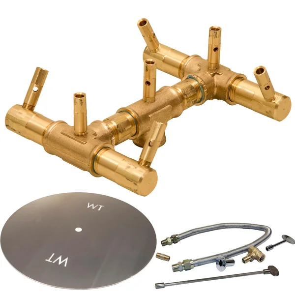 Warming Trends 18-Inch Round Natural Gas Fire Pit Burner Kit W/ 7.5-Inch Original CROSSFIRE Brass Burner - Match Light Ignition - CFB84NGALPL18CFK1