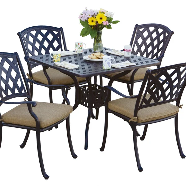 Ocean View 5 Pc Cast Aluminum Dining Set w/ 36 Inch Square Series 30 Table in Antique Bronze/Sesame by Darlee