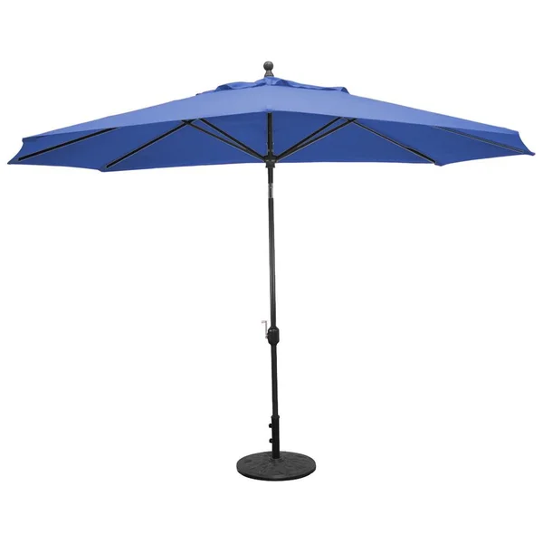 Galtech 11 X 8 Ft. Oval Aluminum Patio Market Umbrella W/ Crank Lift And Deluxe Auto Tilt - Black Frame W/ Sunbrella Canvas Pacific Blue Canopy