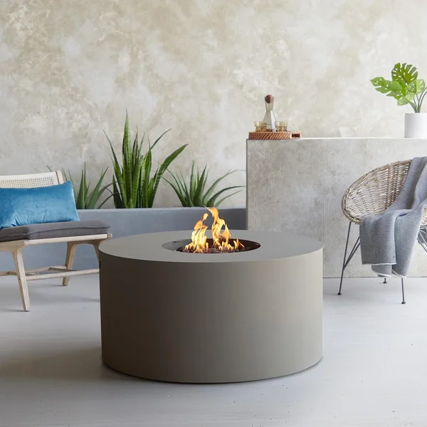 Covewood 41 Inch Round Aluminum Propane Fire Pit Table in Gray by BBQGuys Signature