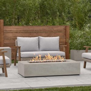 Hillview Bay 56 Inch Rectangular GFRC Natural Gas Fire Pit Table in Flint by BBQGuys Signature
