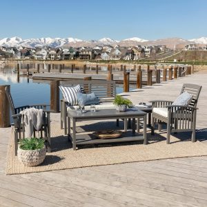 5 Pc Acacia Seating Set in Gray Wash Off-White by Ultimate Patio